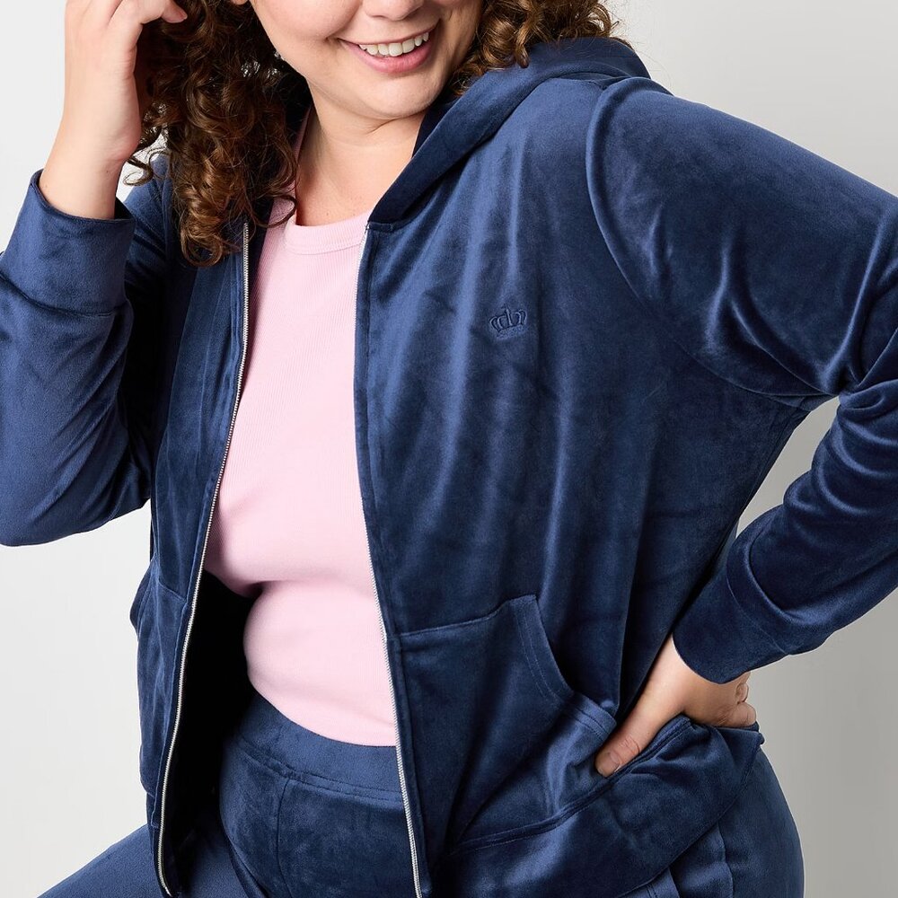 Juicy by Juicy Couture Small S Blue Soft Stretch Velour Full Zip‎ Crop Hoodie